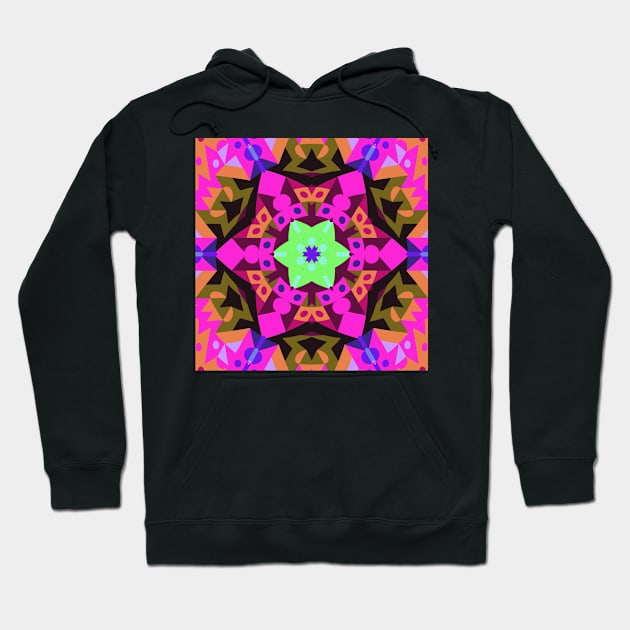 Retro Mandala Flower Pink Orange and Green Hoodie by WormholeOrbital